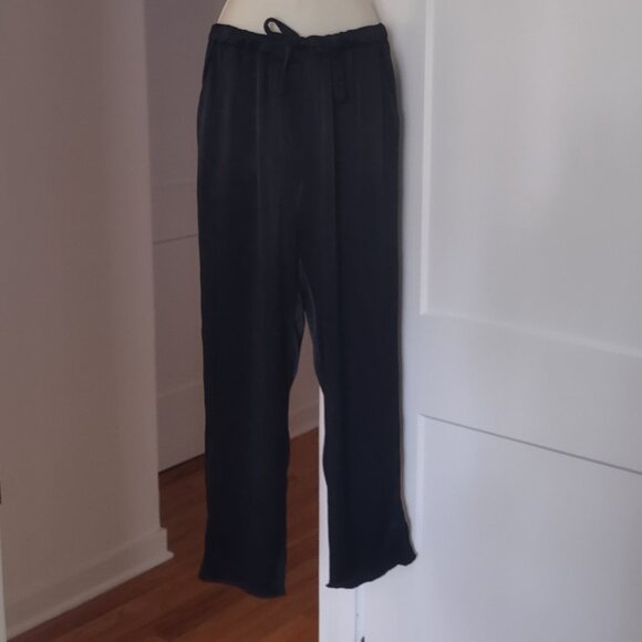 Raquel Allegra Black Silk Drawstring Pants with Pockets - Size 2 (US Size LARGE) - Picture 1 of 9